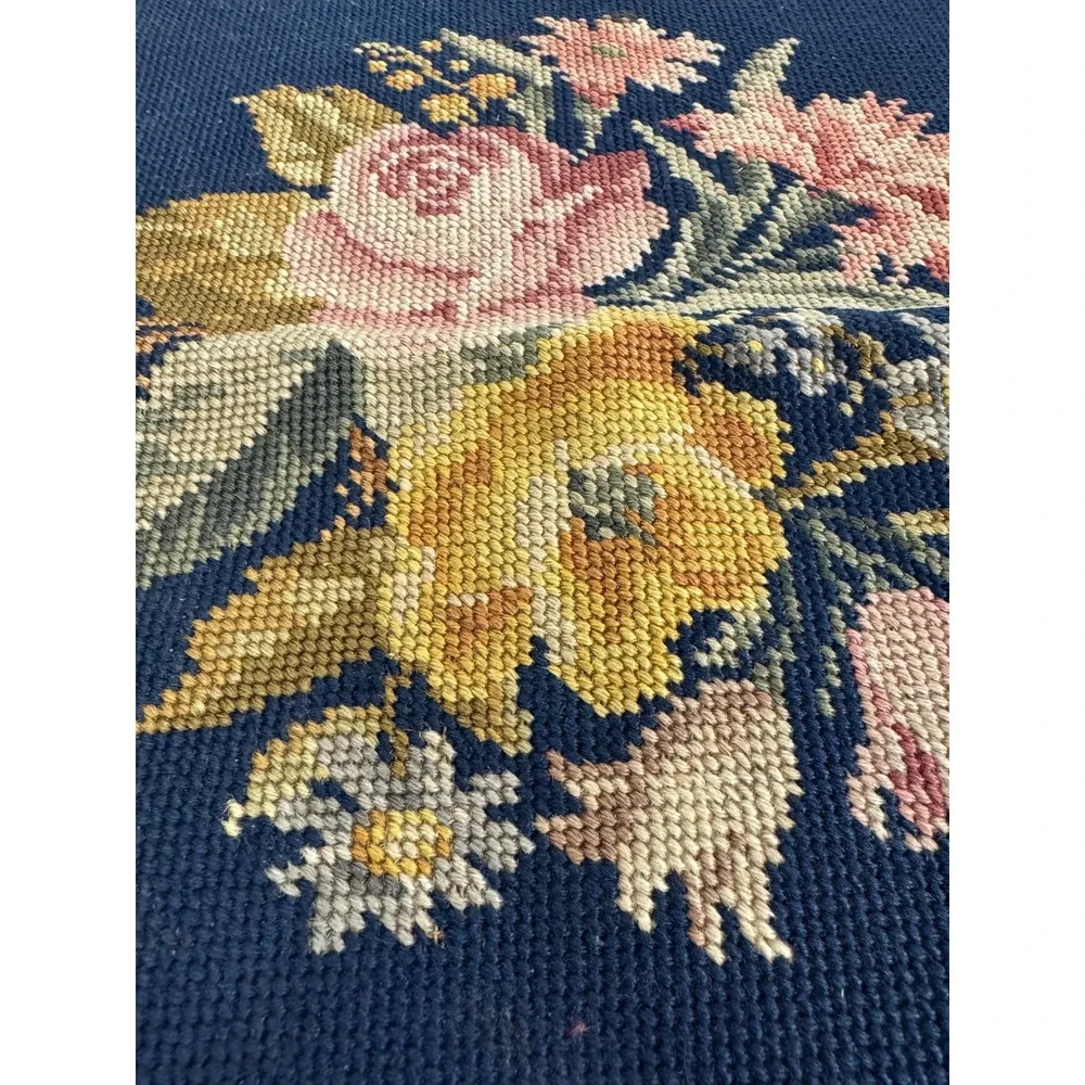 Vintage needlepoint tapestry floral decor